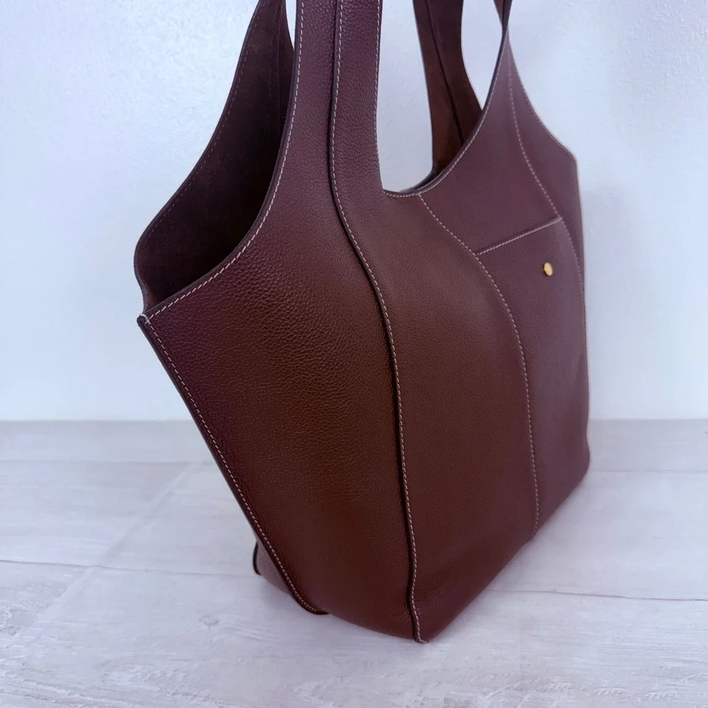 RSVP Paris Parachute Small Tote Bag Womens Brown Grained Calfskin Leather NWT